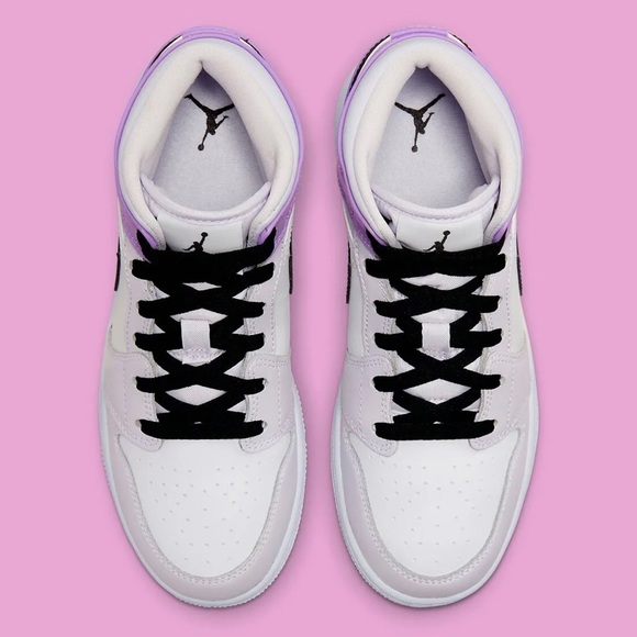 Nike Air Jordan 1 Mid Barely Grape Black White Shoes GS DQ8423-501 PS DQ8424-501 - Picture 4 of 6